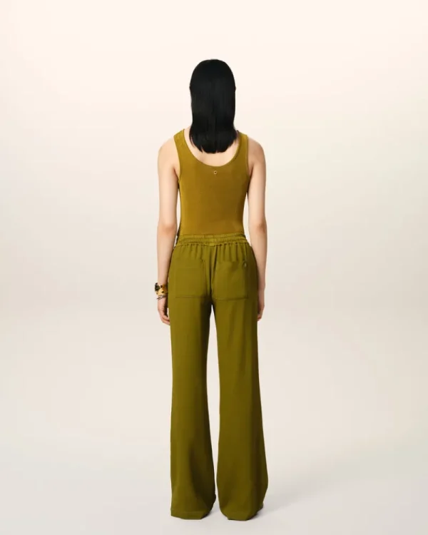 Online Khaki Flare Fit Elasticated Trousers Women Trousers