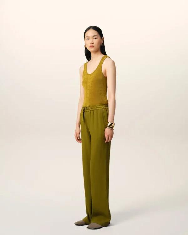 Online Khaki Flare Fit Elasticated Trousers Women Trousers