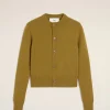 Online Khaki Wool Knit Ami de Coeur Crewneck Cardigan Women Sweaters & Cardigans | Ami De Coeur