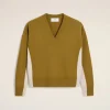 Best Sale Khaki Wool Knit Bicolor V Neck Sweater Sweaters & Cardigans | Ami De Coeur