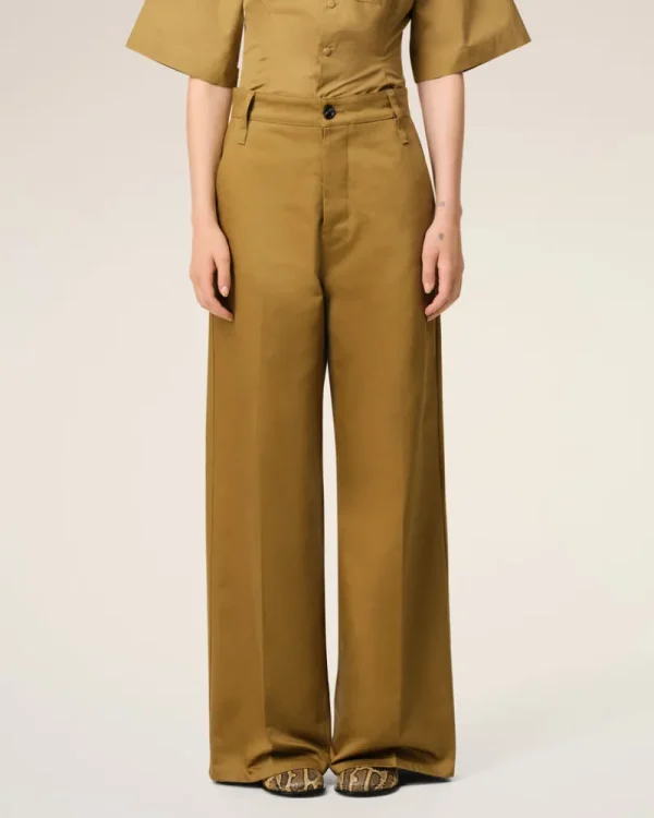 Cheap Mustard Cotton Baggy Fit Trousers Women Trousers