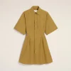 Flash Sale Mustard Cotton Short Sleeve Shirt Dress Women Dresses & Jumpsuits