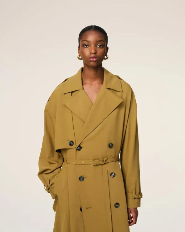 Cheap Mustard Wool Trench Coat Women Coats & Jackets