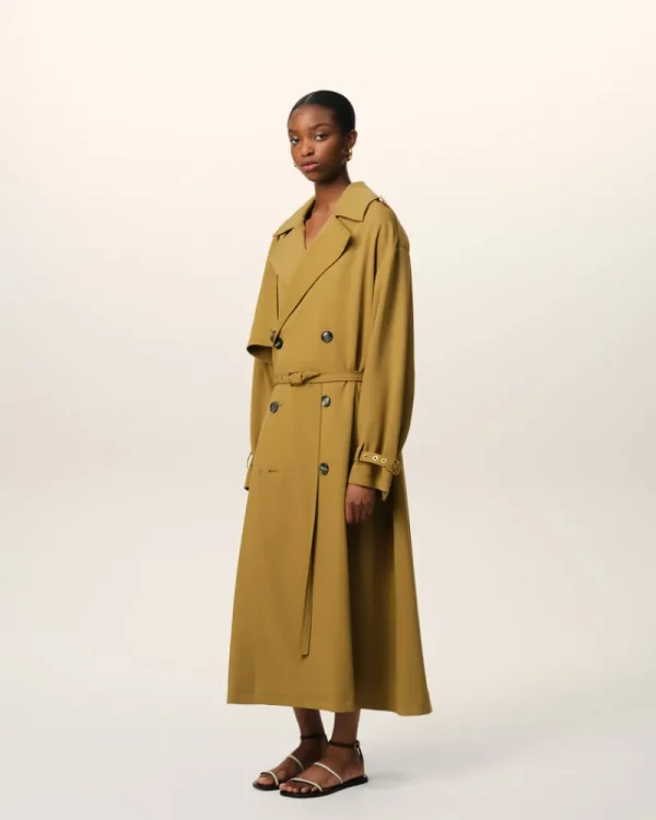 Cheap Mustard Wool Trench Coat Women Coats & Jackets