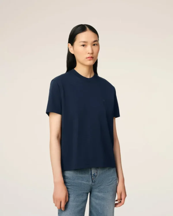 Fashion Navy Cotton Ami de Coeur T-Shirt Women T-shirts & Polos | Ami De Coeur