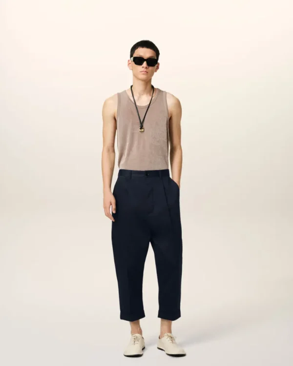 Cheap Navy Cotton Carrot Oversized Trousers Trousers