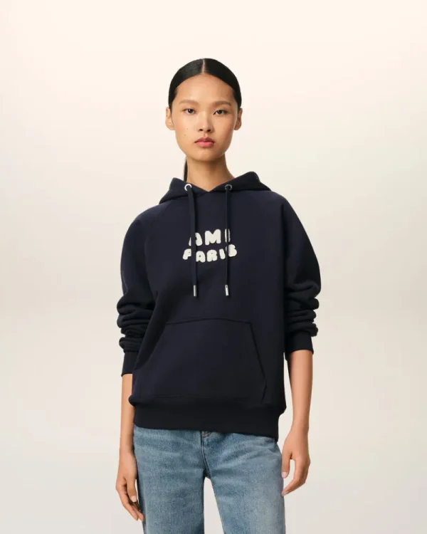 Flash Sale Navy Cotton Hoodie With Patch Women Sweatshirts & Hoodies | Ami De Coeur