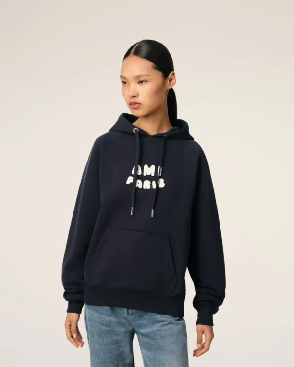 Flash Sale Navy Cotton Hoodie With Patch Women Sweatshirts & Hoodies | Ami De Coeur