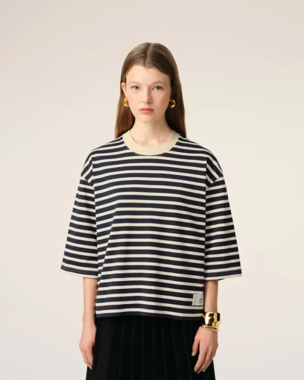 Discount Navy Recycled Cotton Loose Striped T-Shirt Women T-shirts & Polos | T-shirts & Tops