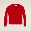 Clearance Red Wool Knit Bicolor V Neck Sweater Sweaters & Cardigans | Ami De Coeur