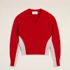 Fashion Red Wool Knit Bicolor V Neck Sweater Women Sweaters & Cardigans | Ami De Coeur