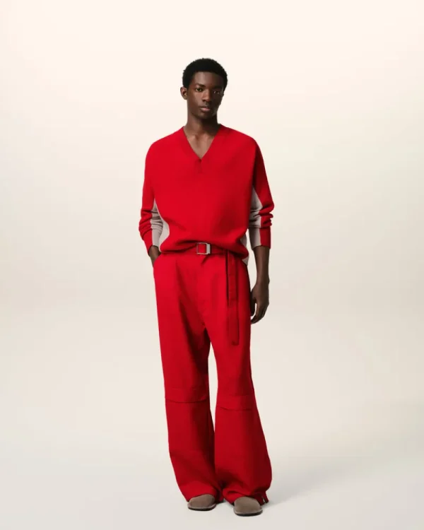 Clearance Red Wool Knit Bicolor V Neck Sweater Sweaters & Cardigans | Ami De Coeur