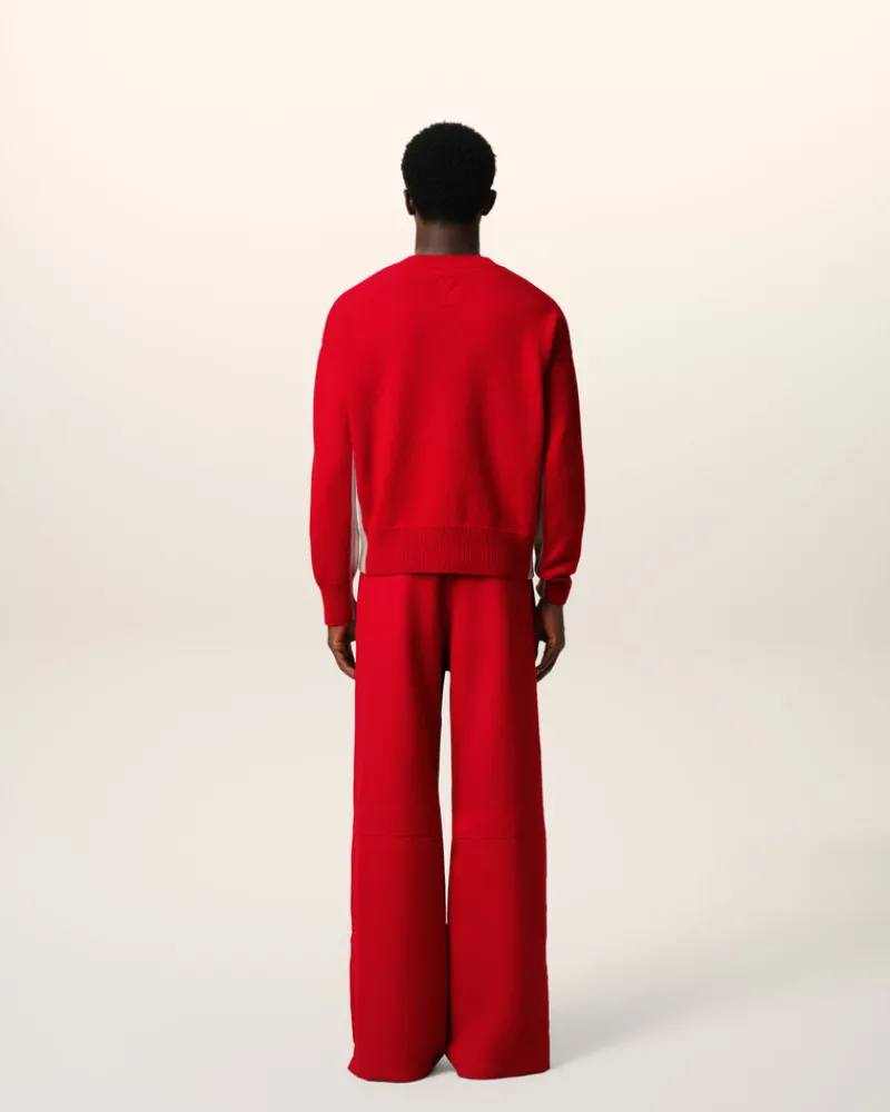 Clearance Red Wool Knit Bicolor V Neck Sweater Sweaters & Cardigans | Ami De Coeur