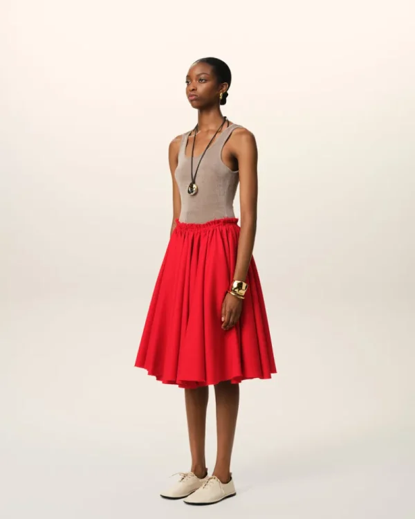 New Red Wool Skirt With Godets Women Shorts & Skirts