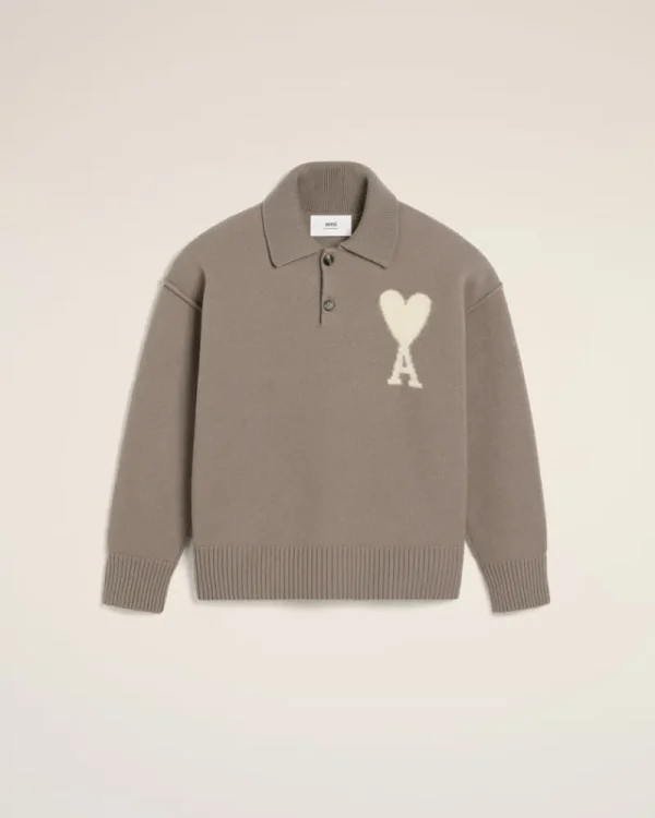 Shop Taupe Wool Ami de Coeur Polo Women Sweaters & Cardigans | Ami De Coeur