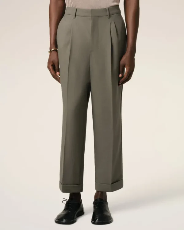 Sale Taupe Wool Carrot Fit Trousers Trousers