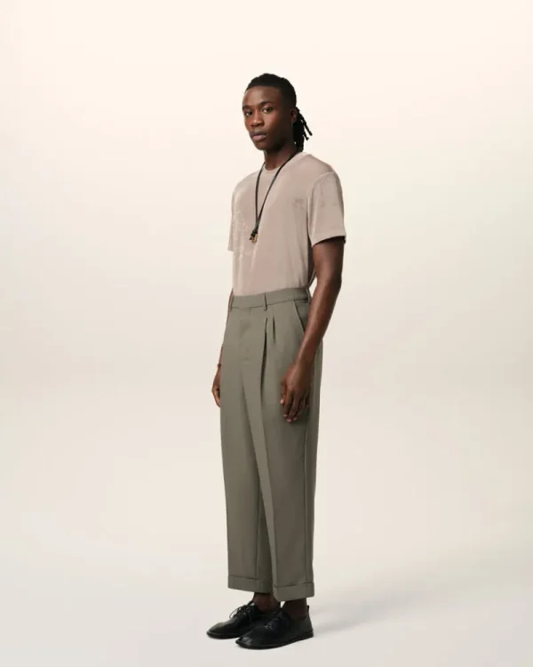 Sale Taupe Wool Carrot Fit Trousers Trousers