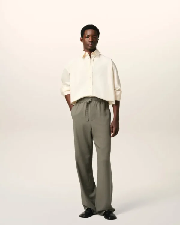 Online Taupe Wool Straight Fit Elasticated Trousers Tailoring | Trousers