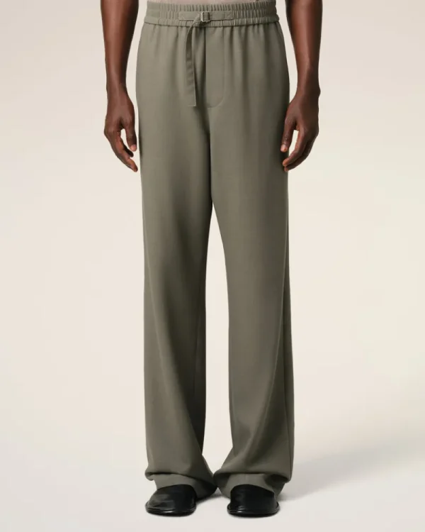 Online Taupe Wool Straight Fit Elasticated Trousers Tailoring | Trousers