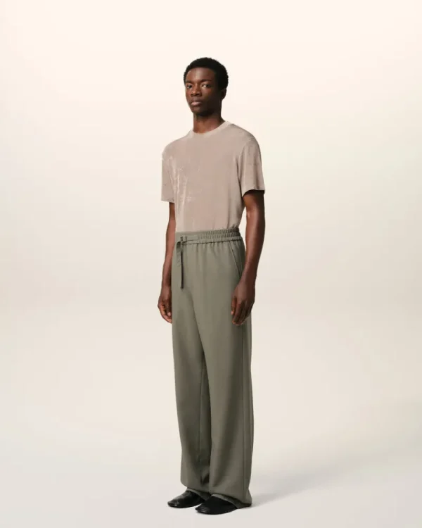 Online Taupe Wool Straight Fit Elasticated Trousers Tailoring | Trousers