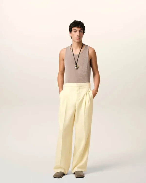 Shop Yellow Wool Large Fit Trousers Tailoring | Trousers